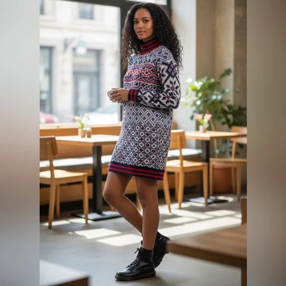 NWT Golden Goose Dominika Nordic Patchwork Wool Sweater dress Red/ Blue Sz  S - threedaughtersproperties.com